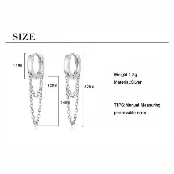 NEW Silver Gold Punk Style Double Layer Chain Hoop Earring - Picture 7 of 7